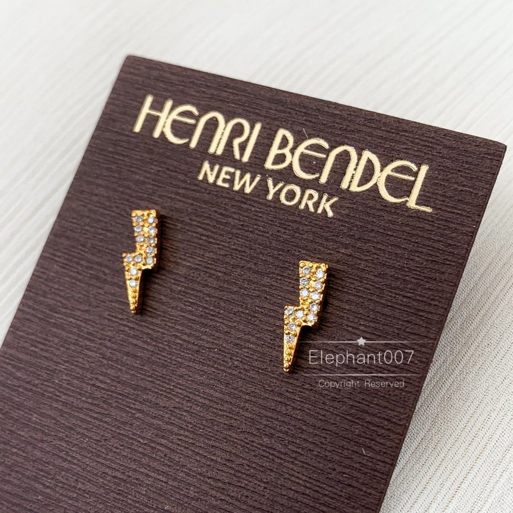 Henri Bendel 18K Gold Crystal Lightning Bolt Stud Earrings